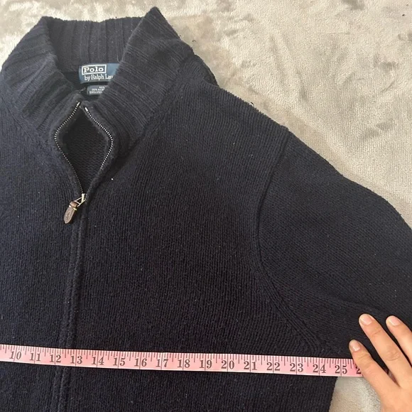Vintage polo Ralph Lauren double zipper elbow patch cable knit  sweater - Picture 6 of 15